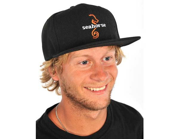 Black Seahorse Waterskiing Snapback Cap Orange Logo